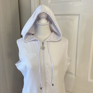 Ellen Weaver White Hooded Zip-Up Hooded Pool Cover-up Sz M